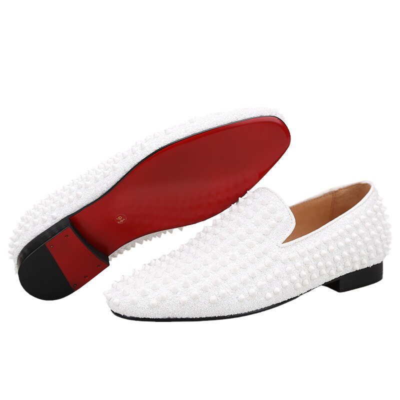 Royal Shoes Red Spikes Red Bottoms Mens Smoking Slip-on Dress Shoes Sizes  8-13