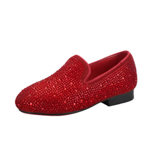 OneDrop Children Rhinestone Handmade Party Wedding And Prom Kid Loafers Red