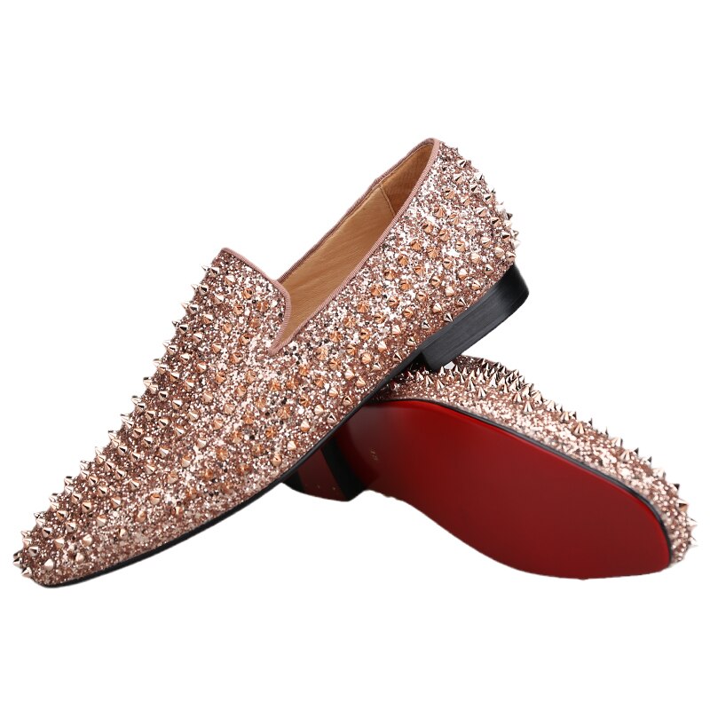 Handmade Men's Spikes Loafers Dress Shoes with Red Bottom