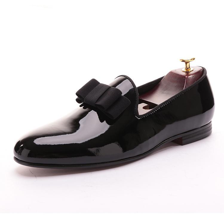 Party Wear Comfort Foam Men Black Monogram Printed Leather Loafer Shoes