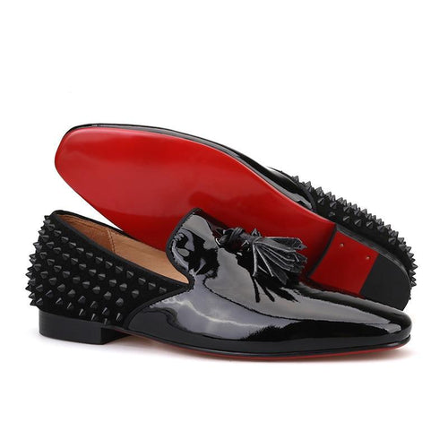 Fashion Spikes Dress Shoes Red Bottoms Loafers Men Burgundy Velvet
