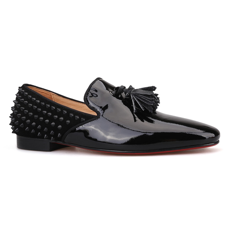 OneDrop Handmade Patent Leather Men Dress Shoes Black Spikes